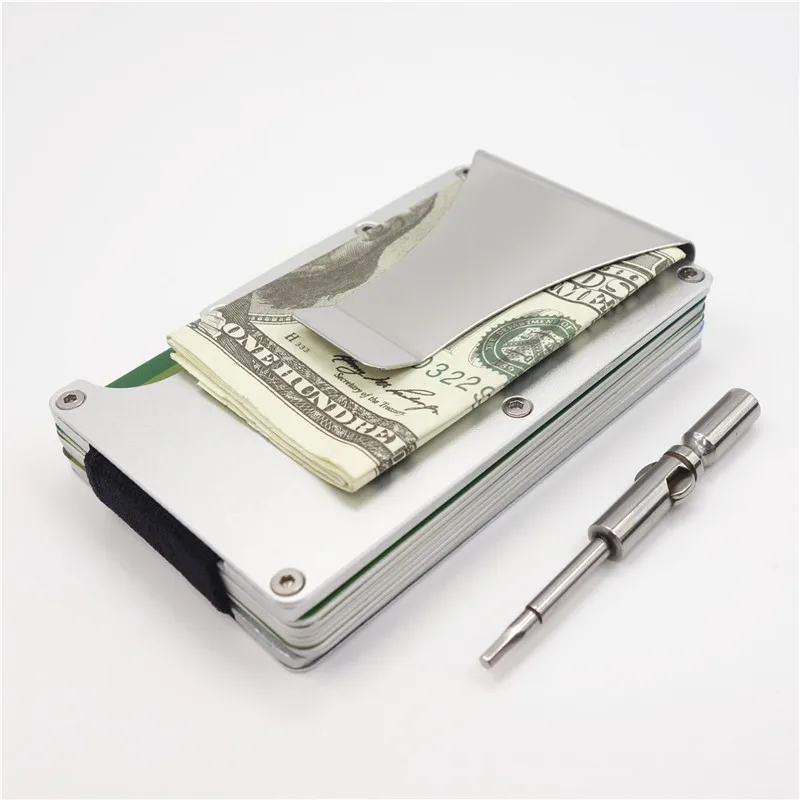 Металлический мини-зажим для денег из углеродного волокна, RFID, чехол для кредитных визиток, автомобильный держатель для ID, кошелек, зажим для путешествий, держатель для карт - Цвет: silver Stainless