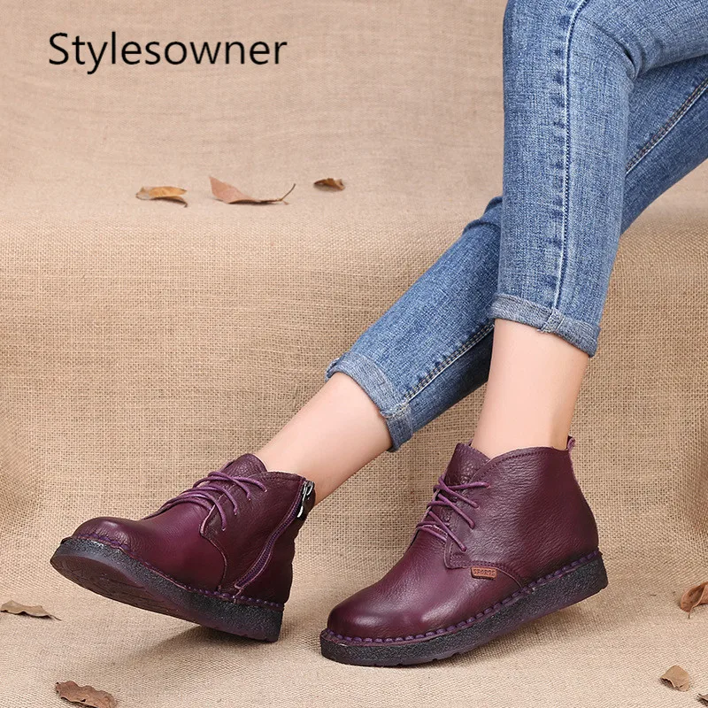

Stylesowner Genuine Leather Ankle Boots High Quality Fashion Women's Boots New Short Boot 2019 Winter Black Flats Boots Women