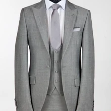 Костюмы бестселлеры стиль романтический светло-серый жених смокинги жениха костюм свадьба / ну вечеринку мужские( куртка+ брюки+ жилет+ галстук
