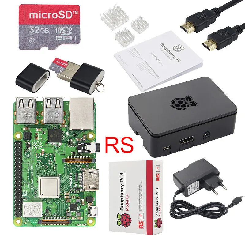 Original Raspberry Pi 3 Modelo B + Plus UK hecho Kit pulgadas pantalla táctil de 3,5 + carcasa + potencia + 32 GB SD + HDMI + disipador térmico + Cable USB - 3