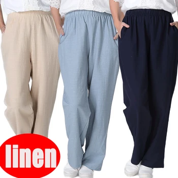 

2018 spring summer new women's casual linen trousers pants high quality home wear loose cotton linen pants plus size 2xl-7xl