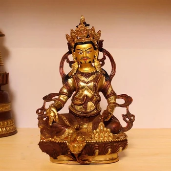 

8" Asian Antique Tibet copper gilt hand made Yellow Jambhala Zanbala statue