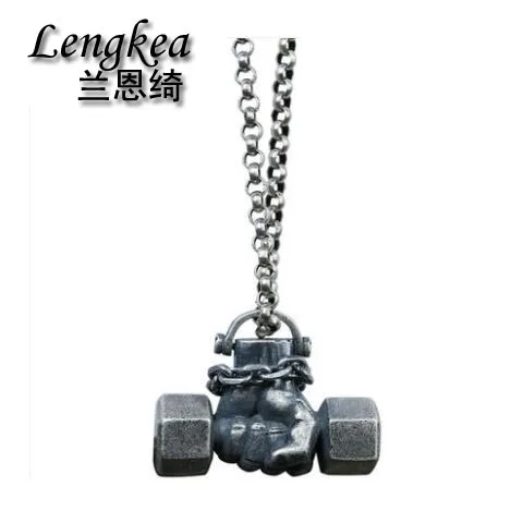 

Men choker 925 sterling silver necklace personality Vintage Power fist Dumbbell pendant fashion men necklace accessories gifts