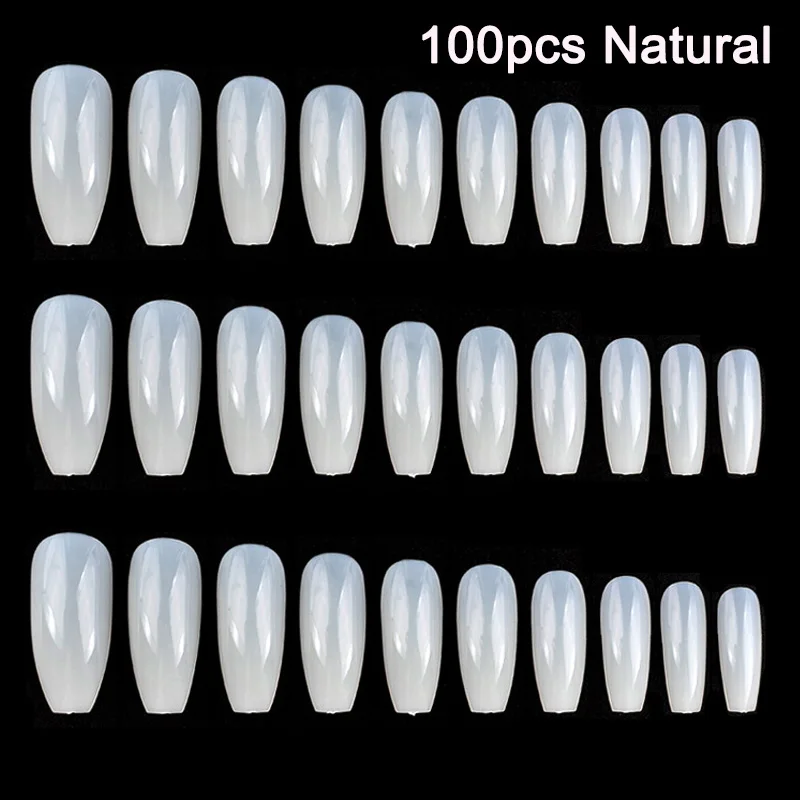 100/500 шт длинные балерины гроб форма полное покрытие искусственные ногти искусство наконечник DIY FM88 - Цвет: 100pcs Natural
