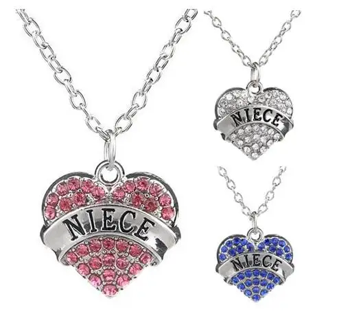 

10PCS/lot Clear Pink Blue Rhinestones Engraved Niece Pendant Necklace Fashion Jewelrys For Women Gifts