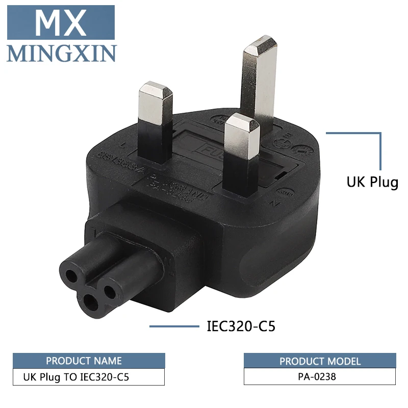 

UK 3-Pin Male to IEC 320 C5 AC Power Adapter, UNITED KINGDOM TO IEC320 C5 conversion plug, from PVC Material