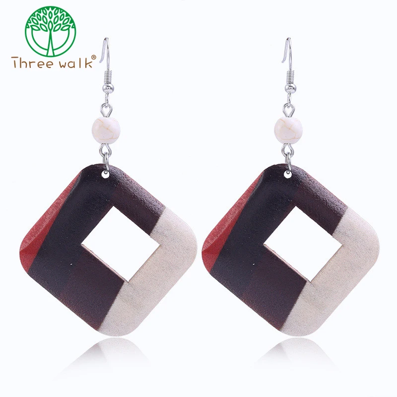 

1 pairs new Hollow out Wooden Drop Earrings Fashion Gift Vintage Ethnic Boho geometric Dangle Earrings for Women Jewelry wholes
