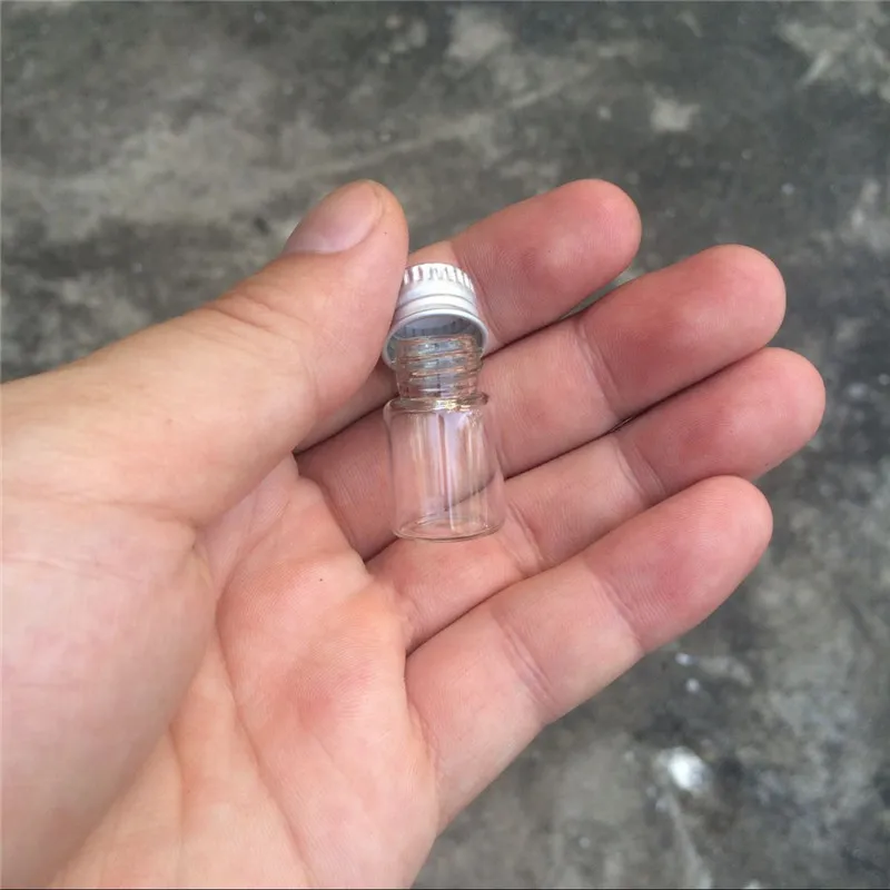 2ml Mini Glass Bottles Crafts Cute Bottles Aluminum Cover Empty Wishing Gift Bottles Jars Decorate 100pcs 4