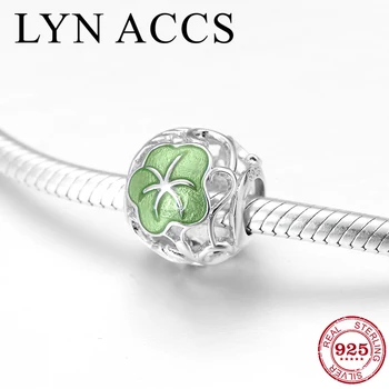 

100% 925 Sterling Silver Bead Beautiful morning glory Green Enamel Beads Jewelry Making Fit Original Pandora Charm Bracelet