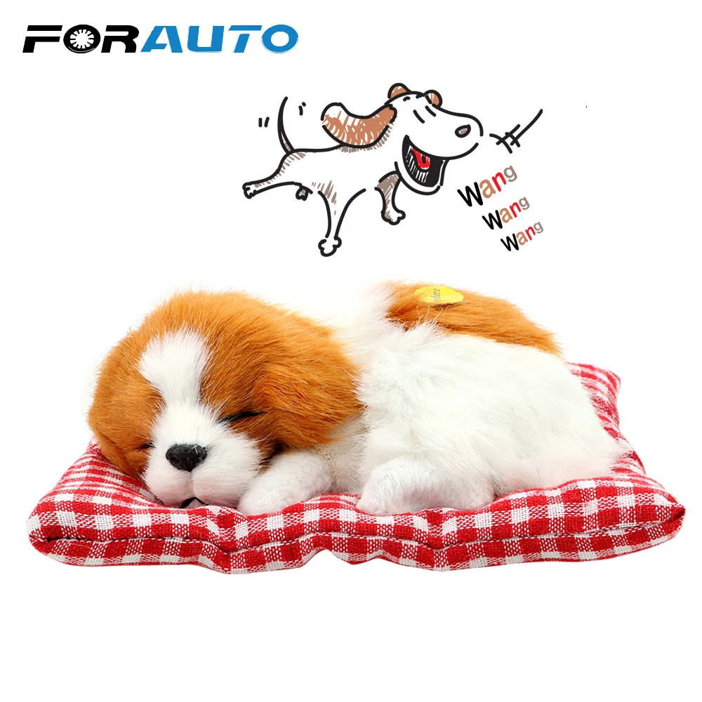 

FORAUTO Cute Plush Dogs With Sound Car Ornament Simulation Sleeping Dog Toy Dashboard Decoration Auto Accessories Car Styling