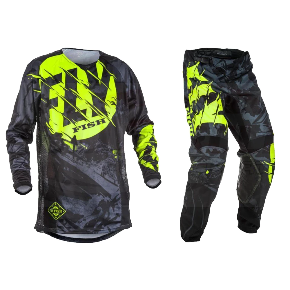 Ceny Fly Fish spodnie i Jersey combo Motocross MX kombinezon wyścigowy motocykl Moto motor terenowy MX ATV zestaw narzędzi