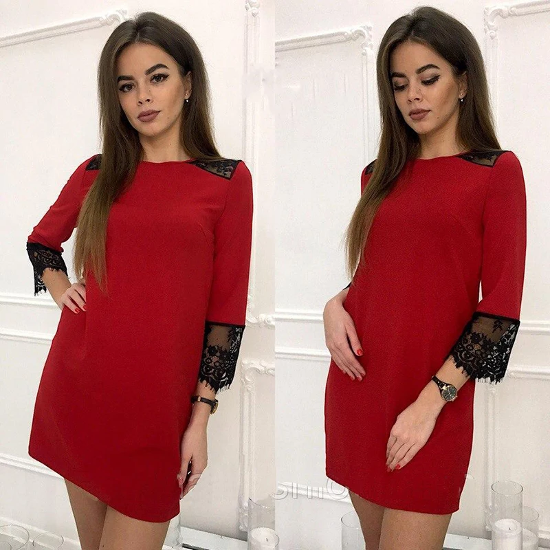 2018-Sexy-Women-Lace-splice-Straight-dress-Vestidos-Autumn-and-spring-Lace-3-4-sleeve-Casual (6)