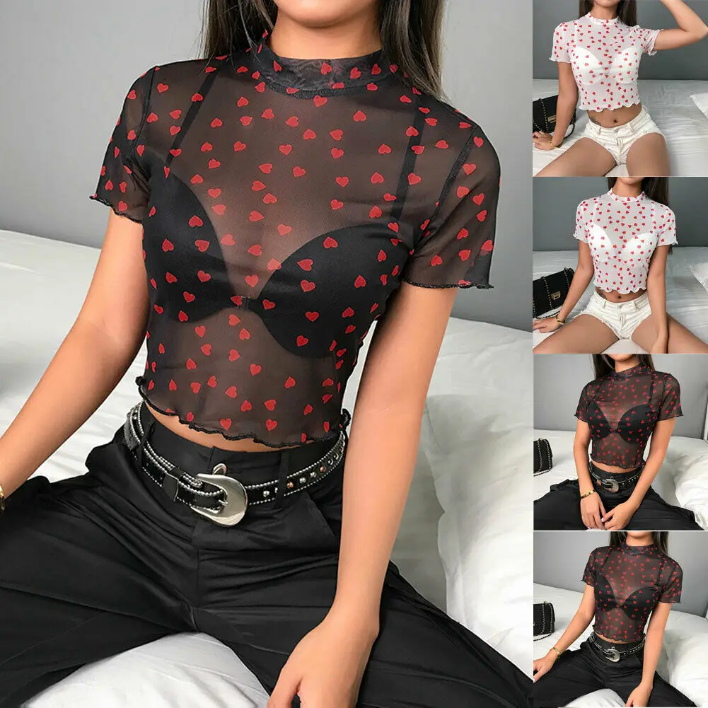 

2019 Women Short Sleeve New Style Summer Casual O Neck Mesh Bodycon T Shirt