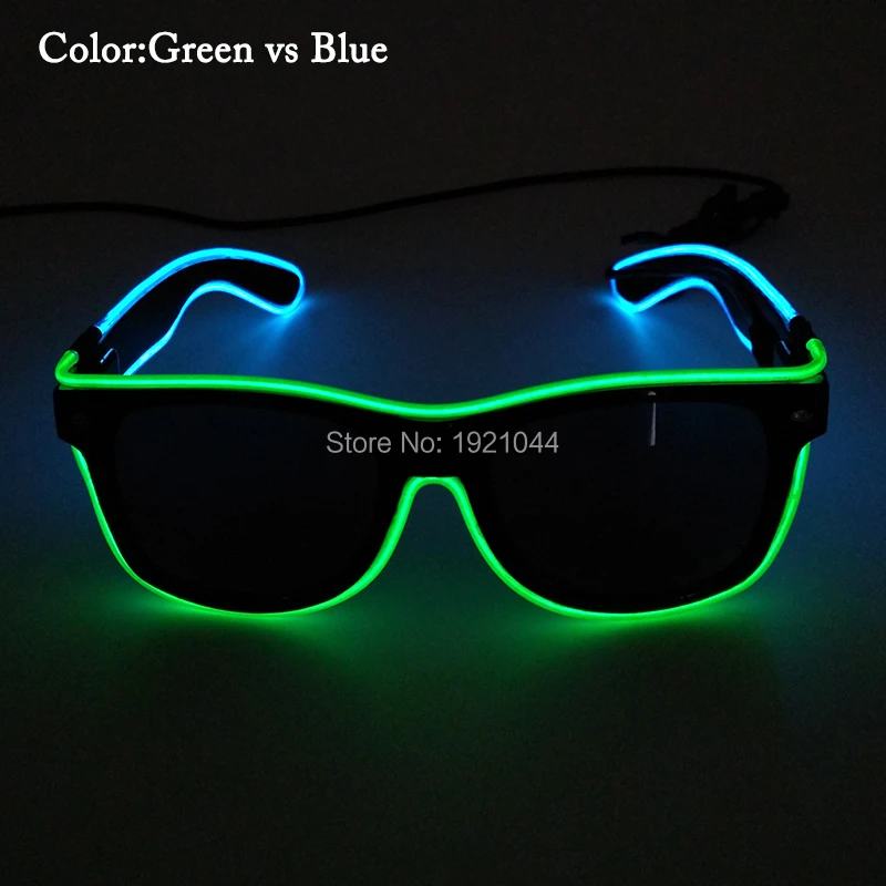 Best Offers Wholesale 2019 Newest Fashion EL Wire Glowing Glasses with dark lens Cold Neon Glasses 30 pieces Party DIY Decor