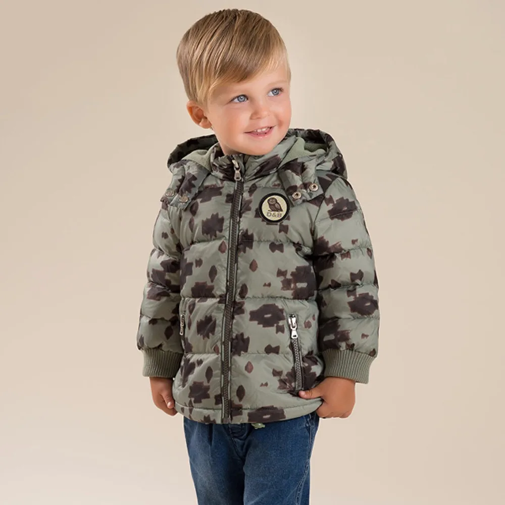 2017 white duck down zipper camo printed long baby boys winter coat
