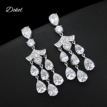 

DOKOL Luxury Cubic Zirconia Chandelier Earrings Halo Style Silver Color Tear Drop Earring Jewelry Bridesmaids DKE0142