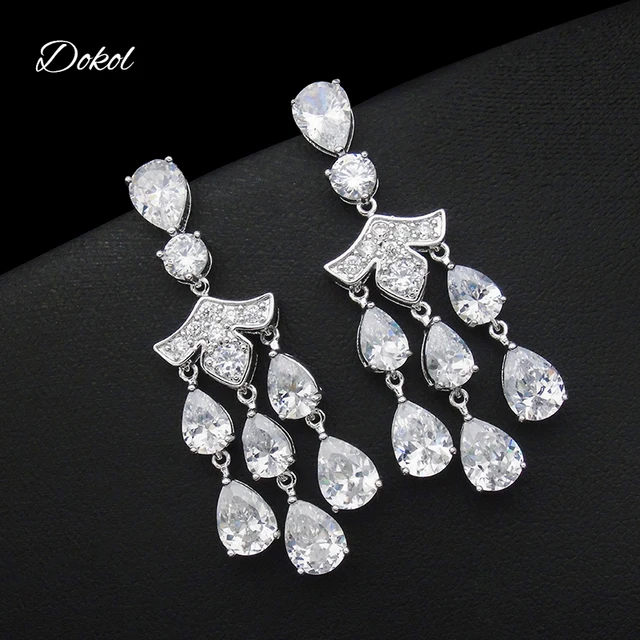 Dokol Luxury Cubic Zirconia Chandelier Earrings Halo Style Silver Dokol Luxury Cubic Zirconia Chandelier Earrings Halo Style Silver Color Tear Drop Earring Jewelry Bridesmaids Dke0142