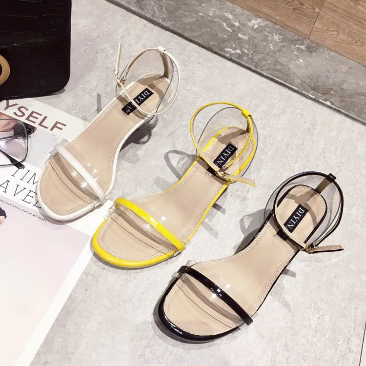 

All-Match Rhinestone Sandals Velvet Shoes Med Summer Heels Suit Female Beige 2019 Women's With Suede Medium Comfort Block