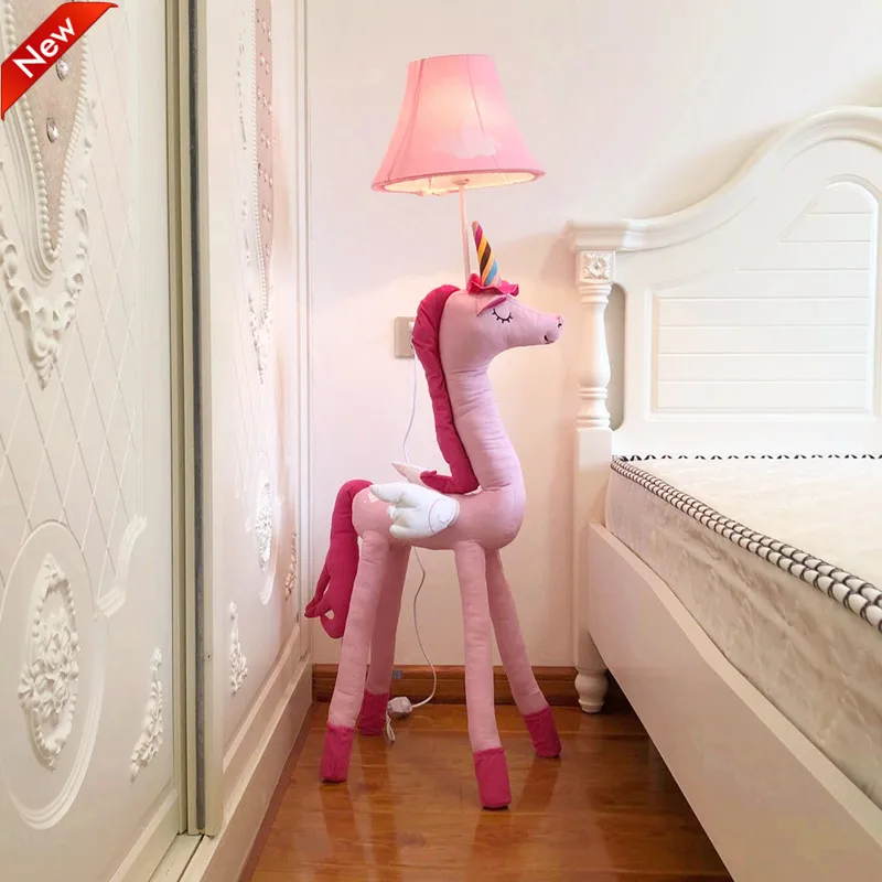 Милый декоративный напольный светильник с рисунком оленя, единорога, детская спальня, принцесса, девочка, животное, торшер, подставка для спальни, освещение, лампа для ног - Цвет абажура: Pink unicorn