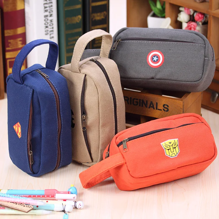 

Korean double zipper bags cute canvas pencil case