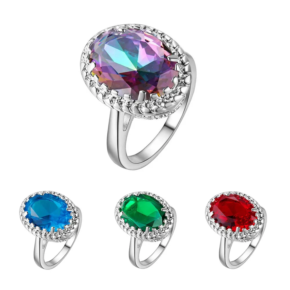 

ECODAY Stone Ring Cubic Zirconia Silver Color Rings for Women Bague Femme Wedding Ring Joyas