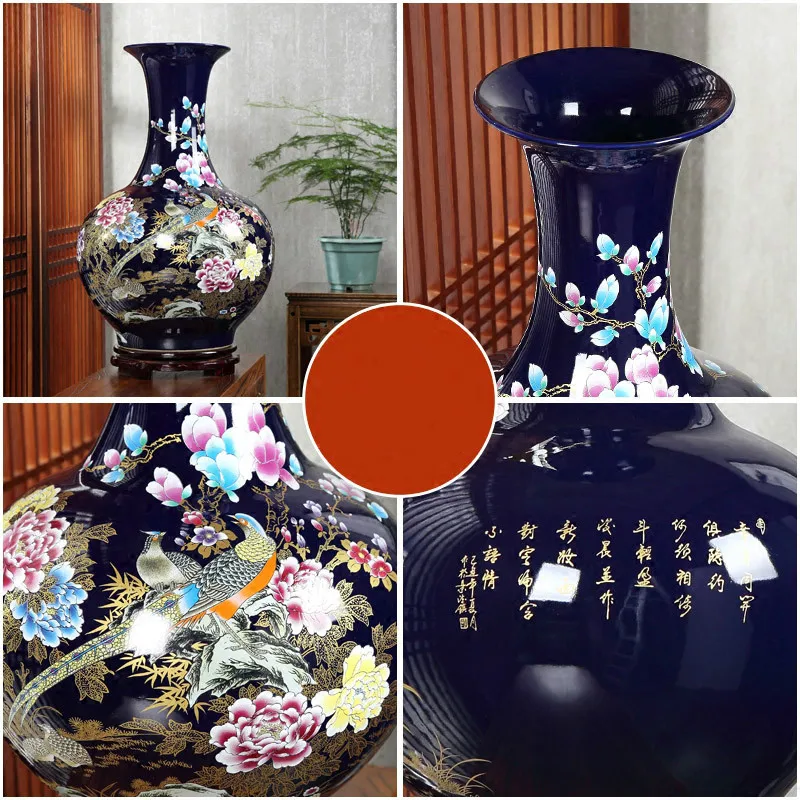 US $399.00 Home Decor Fine Jingdezhen China Ceramic Big Flower Vase Royal Blue Crystal Glaze Handpainted Porcelain Large Floor Vases