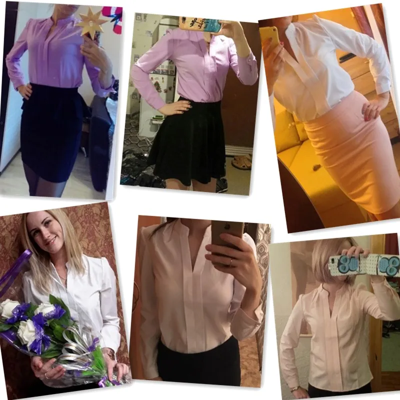 Весна-осень, белые блузки, офисные рубашки, Женские топы с v-образным вырезом, шифоновая блузка с длинным рукавом, Женская офисная одежда, 3 цвета