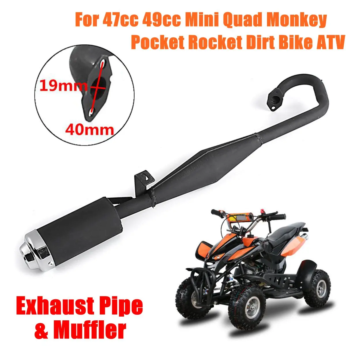 Black Exhaust Pipe 43cc 47cc 49cc Mini ATV Motorcycle Accessories Bike
