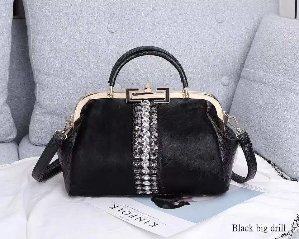 Модная брендовая кожаная меховая мягкая натуральная кожа женская сумка ...