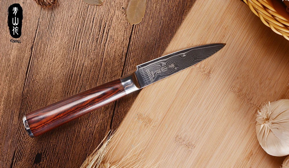 QING бренд дамасский нож 3,5 дюймов Фруктовый нож цветной деревянной ручкой кухонный нож 67 слоев дамасской стали кухонные инструменты Hote распродажа