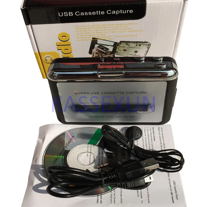 USB2.0 Audio cassette converter convert old cassette tape audio to MP3 digital format for comuter win mac linux os