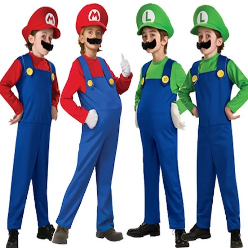 Большая распродажа Super Mario Luigi братья Косплэй костюм Смешные причудливые Наряжаться вечерние костюмы для взрослых Для детей одежда