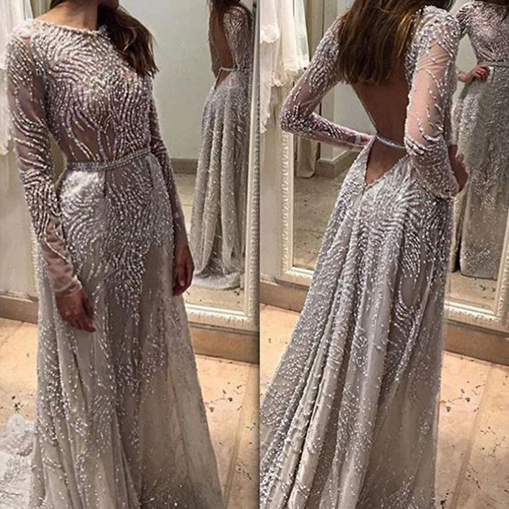 

2019 Fashion Vintage Summer Women Sequin Prom Party Ball Gown Sexy Gold Evening O Neck Backless Long Dress vestidos mujer