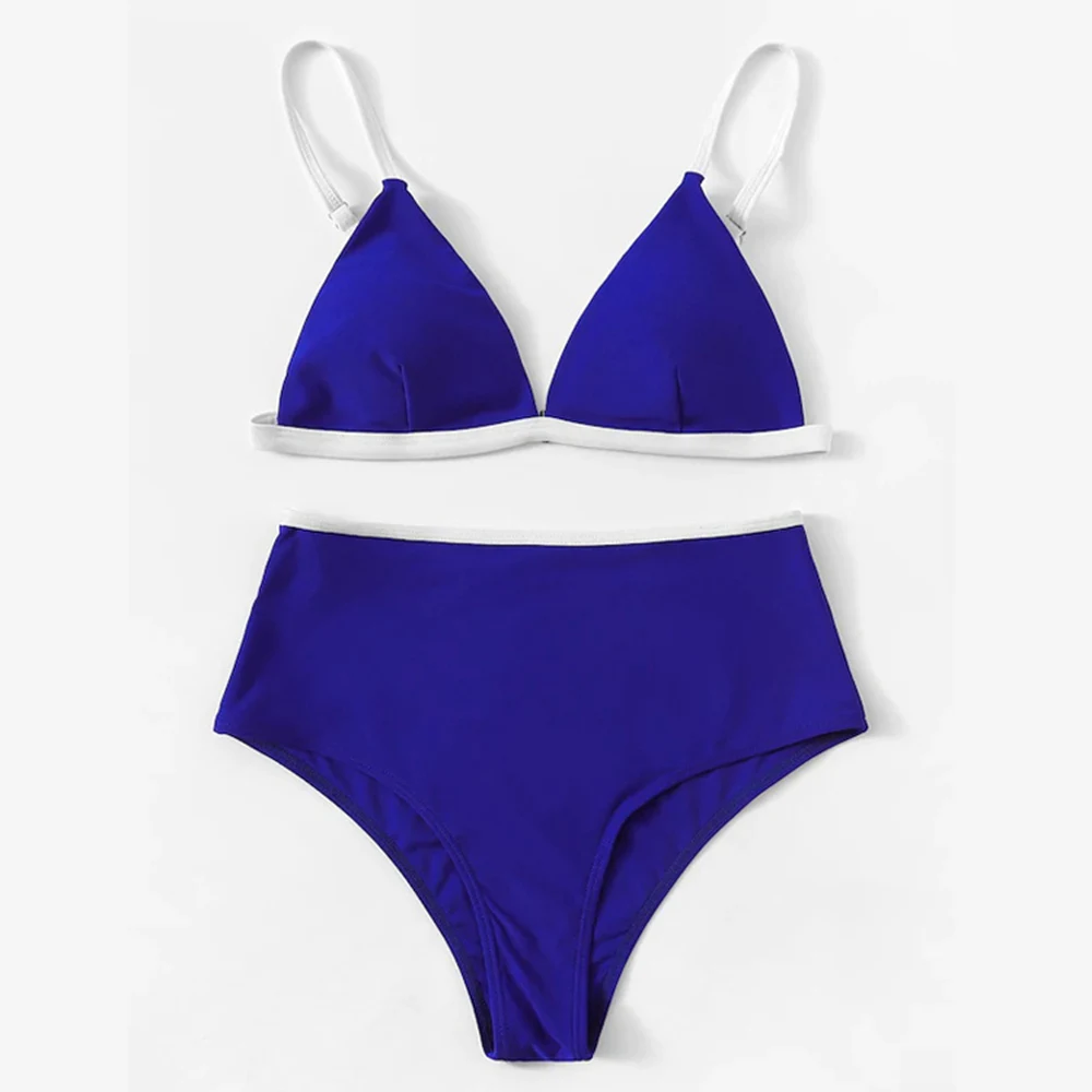 

High Waist Bikini Triangle Bikini Solid Color Blue Swimsuit Ladies Swimsuit Open Back Swimsuit Maillot De Bain Femme Bikinis