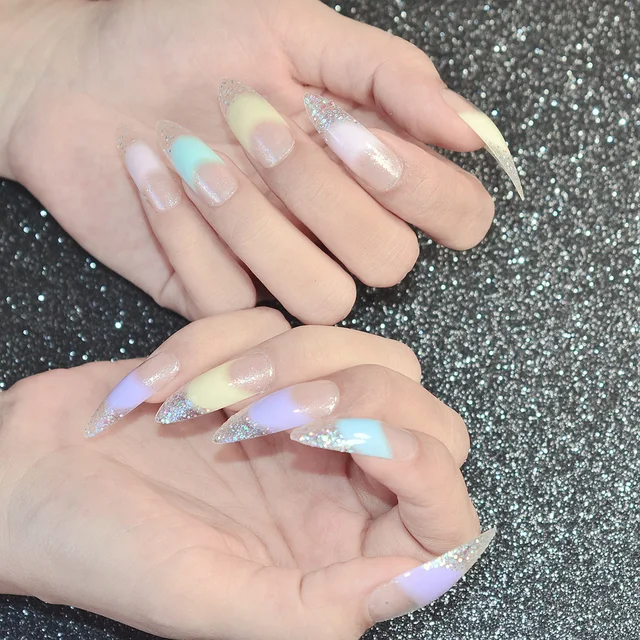 Pointed Fake Nail Tips Clear Light Yellow Purple Mint Green Full Pointed Fake Nail Tips Clear Light Yellow Purple Mint Green Full Cover French False Nails Manicure