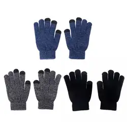Модные унисекс вязаные перчатки с сенсорным экраном зимние мужские женские теплые перчатки на весь палец утолщенные