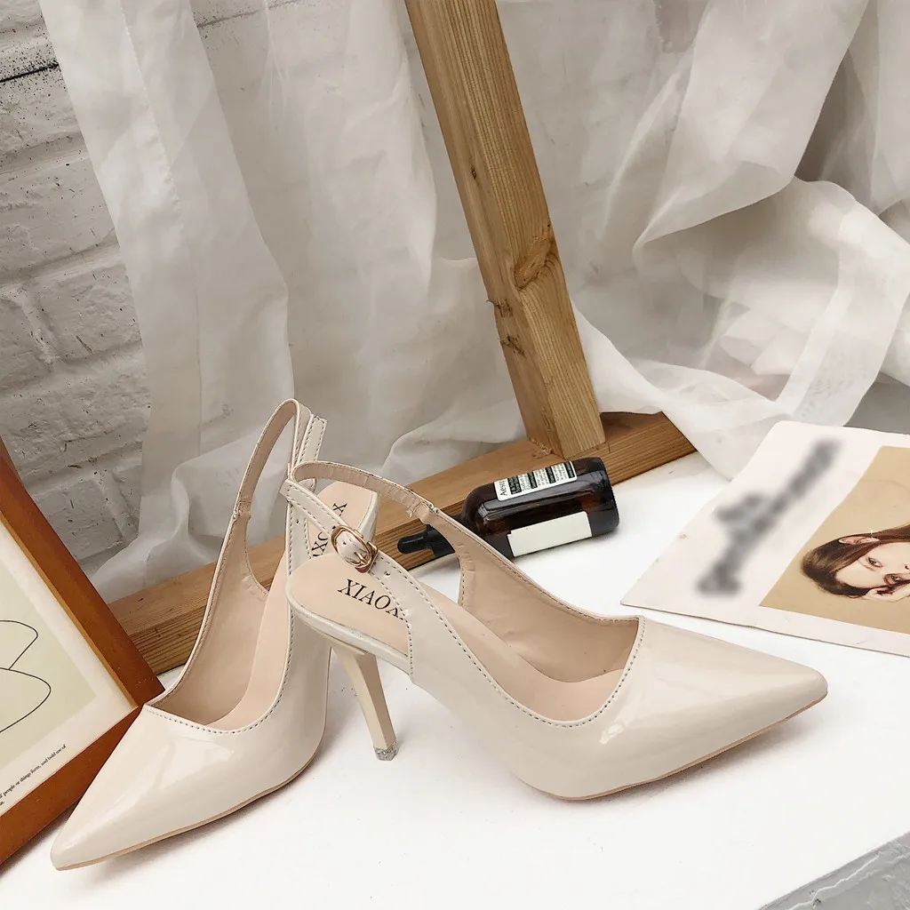 Женская винтажная весенне-летняя женская кожаная обувь на высоком каблуке с острым носком; сандалии с пряжкой в римском стиле; однотонная мягкая обувь для офиса