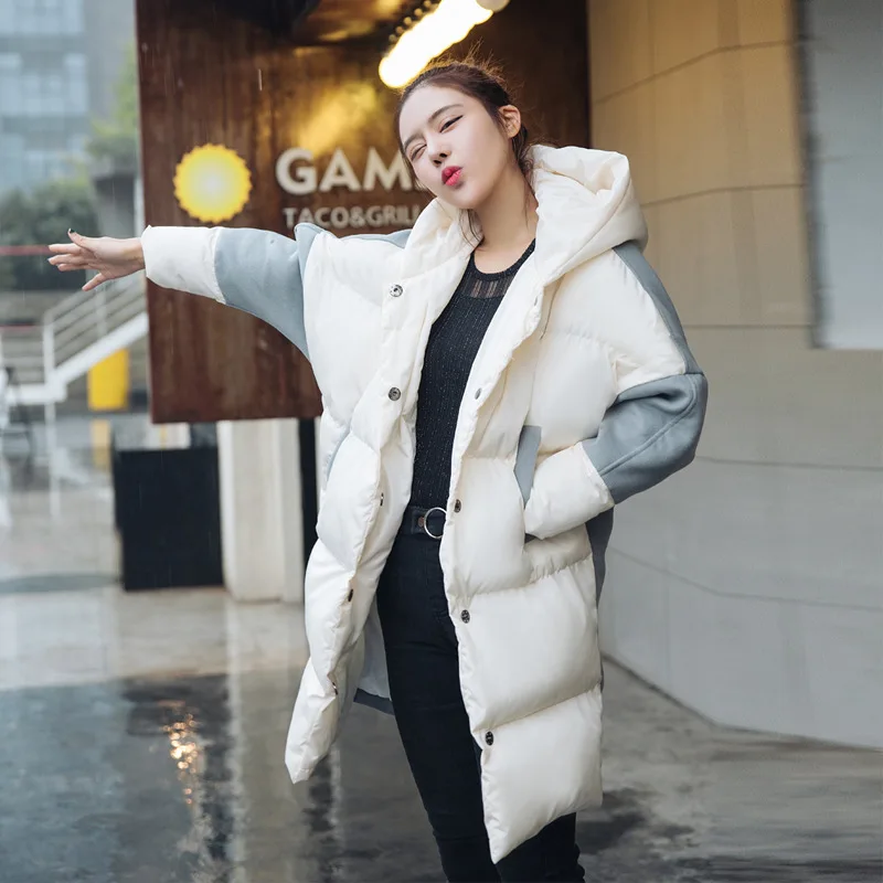 

New Long Tide Clothing Women's Hooded Large Size Warm Jacket Was Thin Patchwork Woolen Loose Femme Wild Winter Coats MZ3300