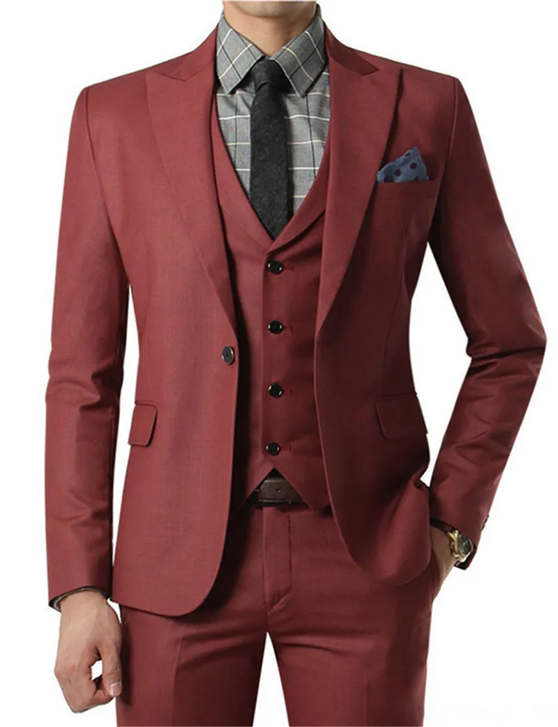 Новые мужские костюмы для свадьбы, жениха, 3 предмета(пиджак+ жилет+ брюки), деловые приталенные мужские формальные Брендовые костюмы - Цвет: Picture style 1