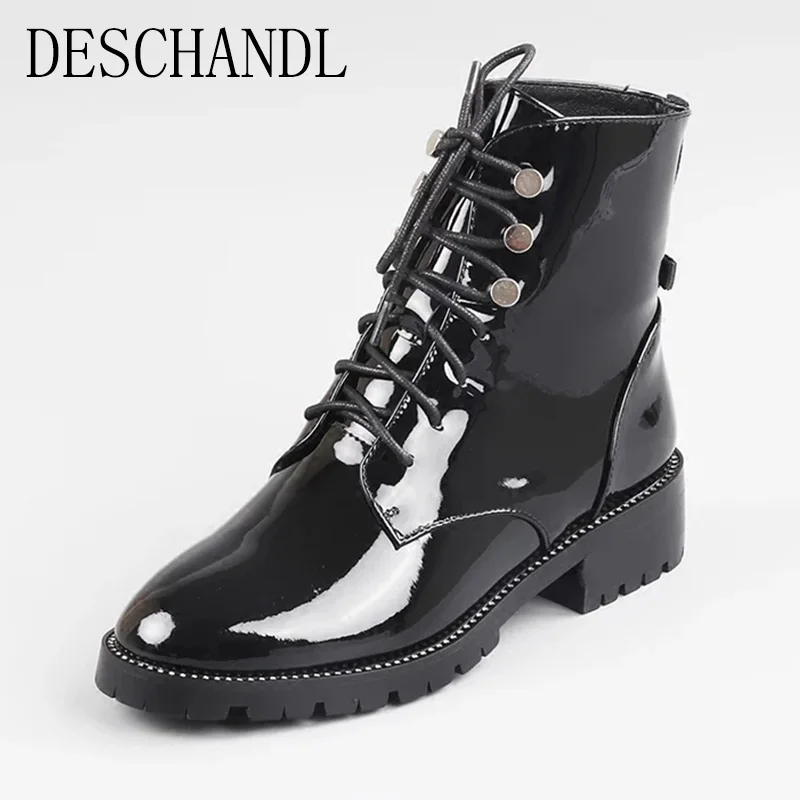 

Martin Boots Female British Style Low Heel Black Ankle Boots Jenna Cut Stud Short Boot leather ankle boots for Autumn Winter