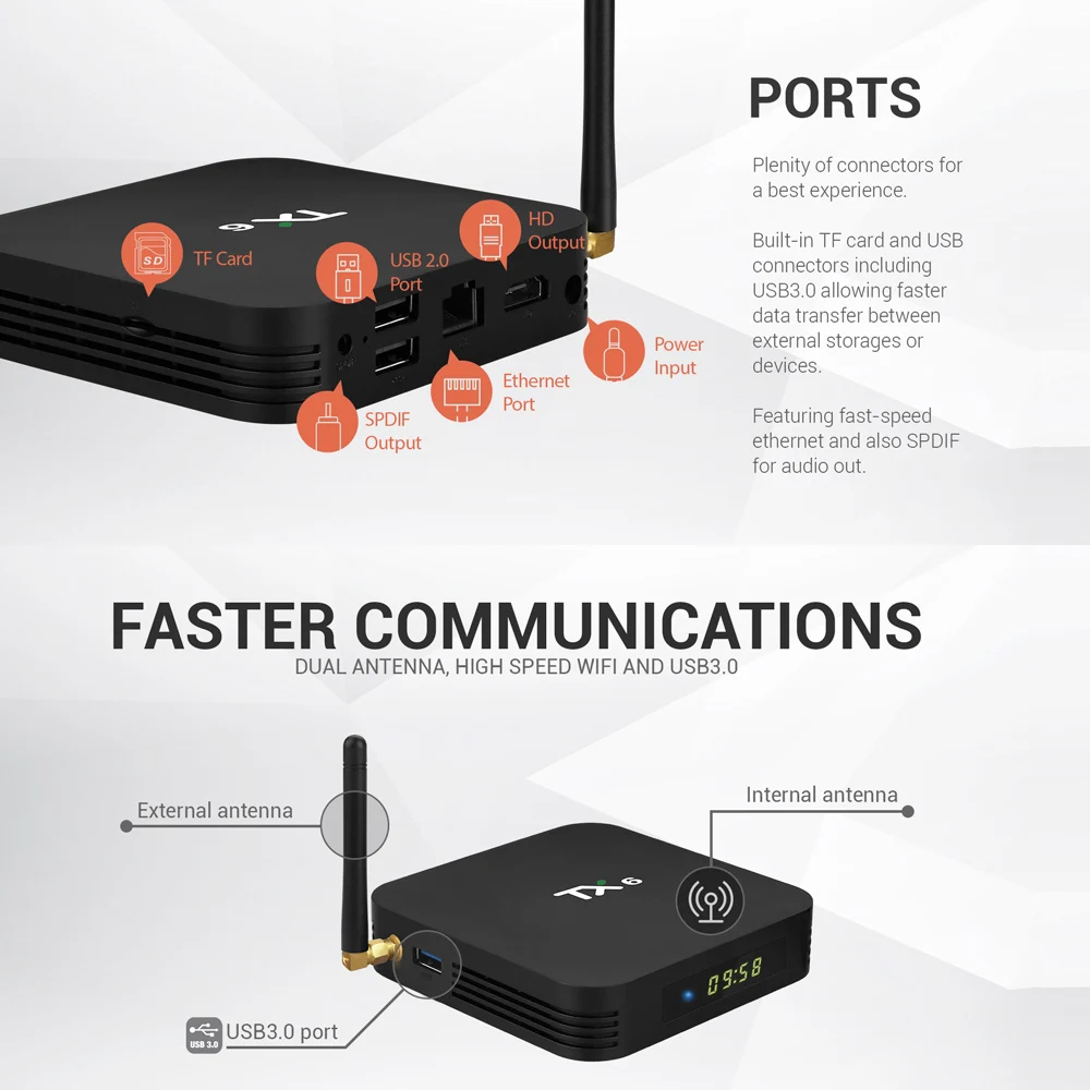 Android 9.0 Arabic France BT5.0 IPTV Box TX6 4+64G USB3.0 Dual-Band WIFI French Netherlands IP TV 1 Year QHDTV Subscription Box