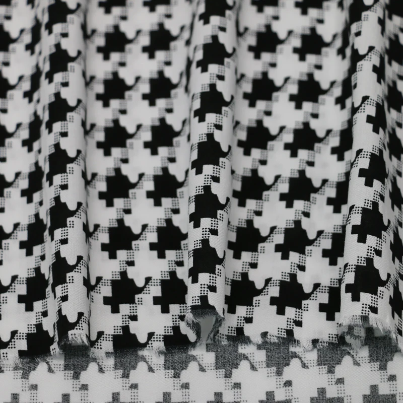 Dogtooth Print Dress Material Viscose Elastane Stretch Fabric Florals