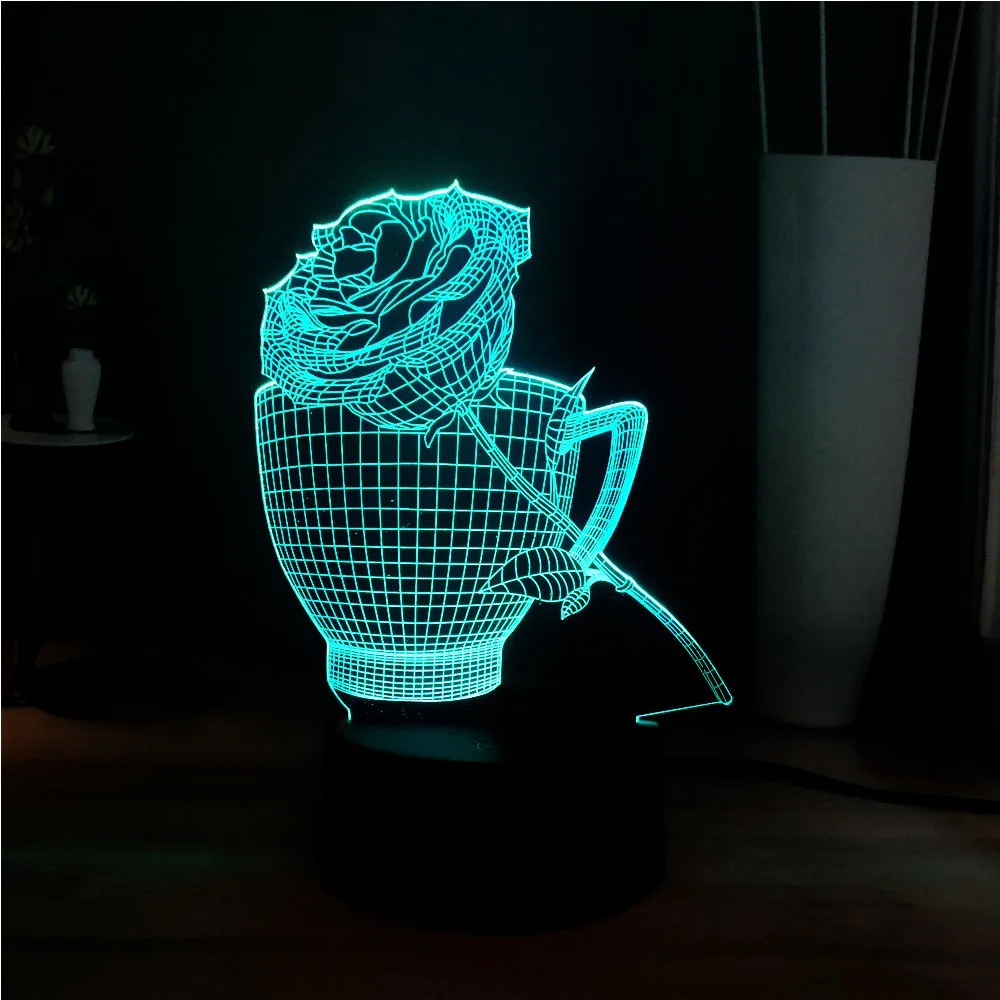 Романтический подарок Rose3D Новинка Иллюзия ночник 7 цветов вспышка молния светодиодный ночник для детей прикроватная лампа для девочек фестиваль подарок