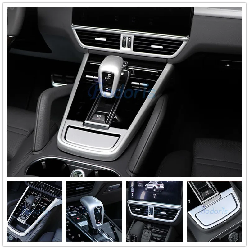 

For Porsche Cayenne 2018 2019 Interior Gear Box Storage Box Cover AC Outlet Vent Panel Overlay Chrome Car Styling Accessories
