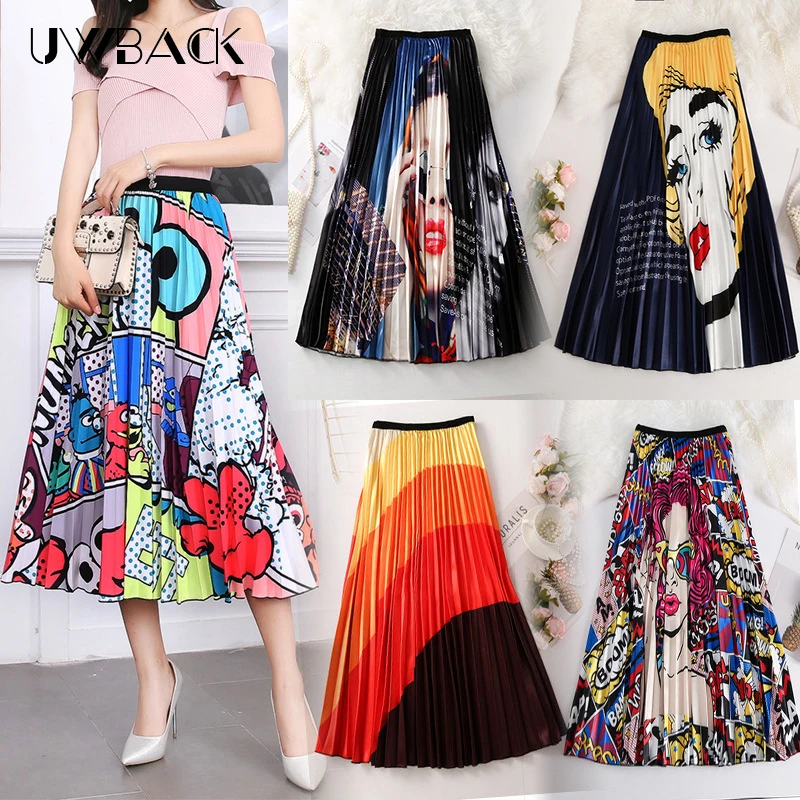 

Women's Cartoon Animal Pattern Long Pleated Skirts 2019 Summer Bohemian Printed High Waist Large Party A-Line Skirts DB145