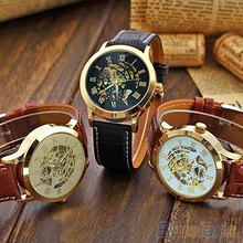 Ventas calientes Para Hombre Esqueleto Mecánico Hueco de Acero Inoxidable Números Romanos Reloj Del Deporte