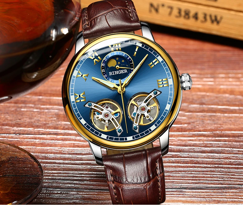 2018 Новое поступление мужские часы люксовый бренд Бингер сапфира водостойкий toubillon полный стали Механические часы B-8607M-3