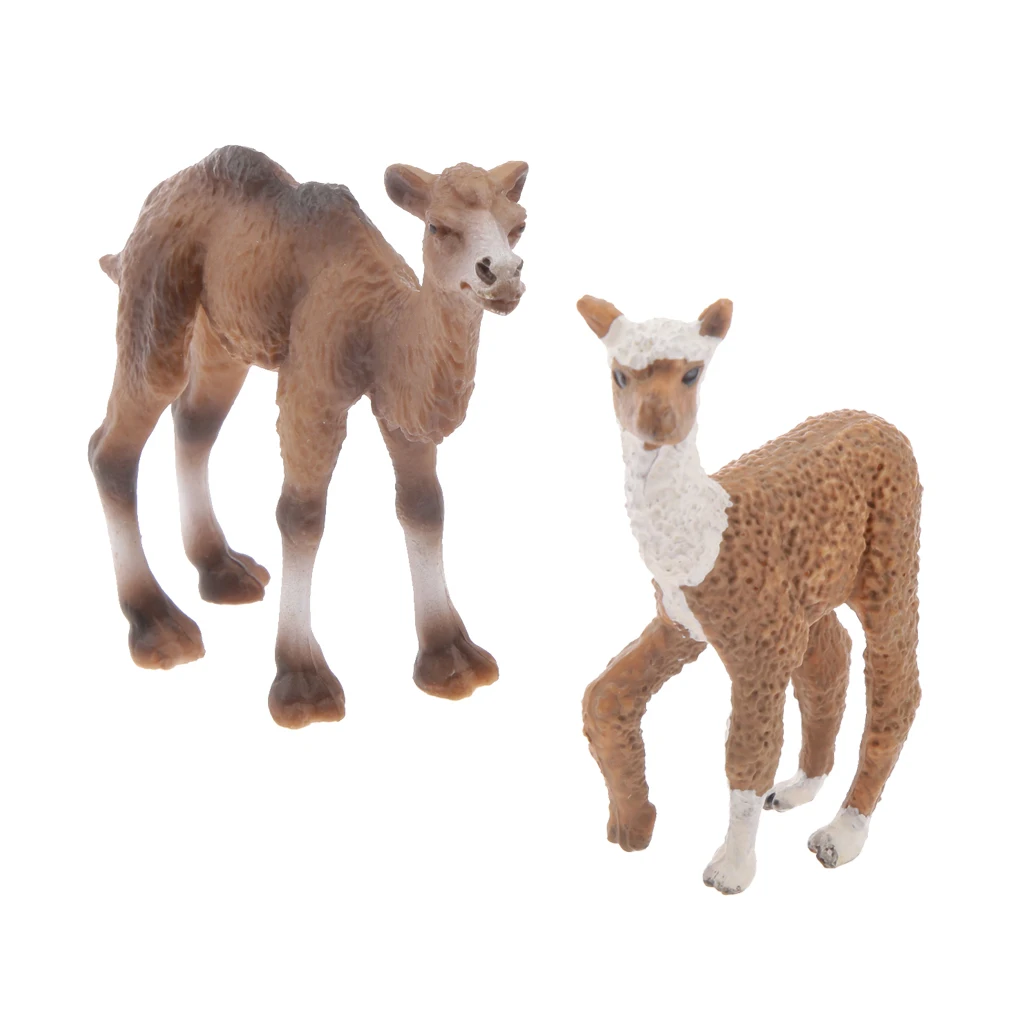 2 Pieces Realistic Animal Camel Alpaca Model Action Figures Playset Kids Toys