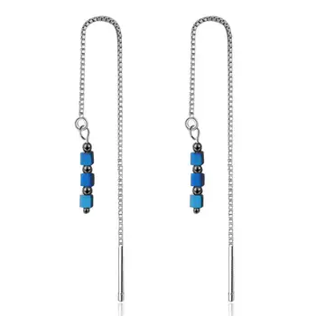 

New Gradient Color Small Square Tassel Ear Line Dangle Earrings For Women Trend 925 Sterling Silver Jewelry Party Gift SAE123