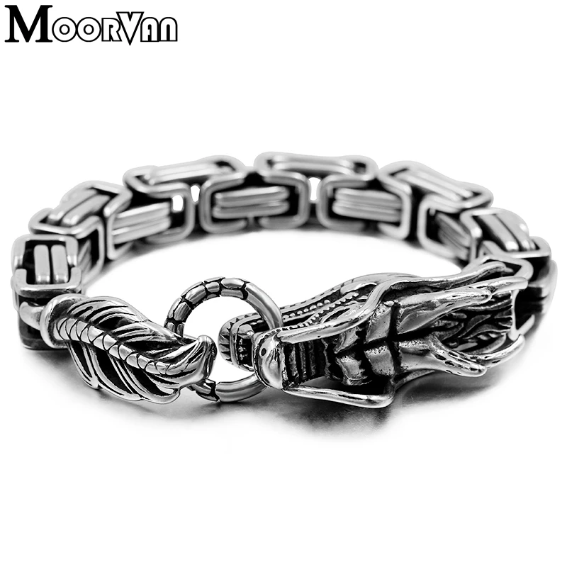 Moorvan, Новое поступление, рок, вечерние, подарок, черный-серебряный цвет, нержавеющая сталь, византийский дракон, мужской браслет,, ювелирные изделия VB644